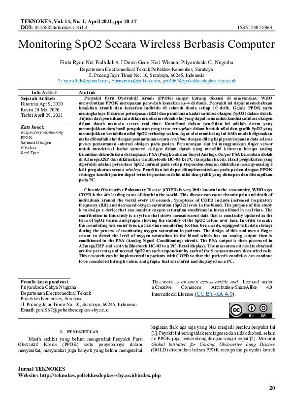(PDF) Monitoring SpO2 Secara Wireless Berbasis Computer