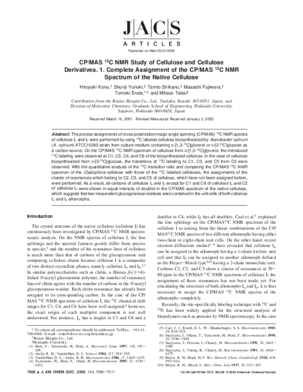 (PDF) CP/MAS 13C NMR Study of Cellulose and Cellulose Derivatives. 1 ...