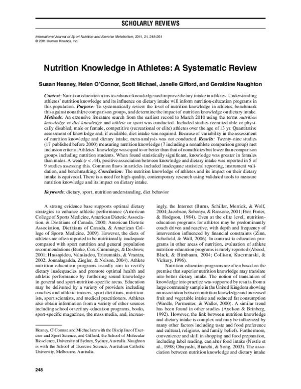 (PDF) Nutrition Knowledge in Athletes: A Systematic Review