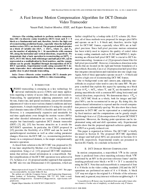 (PDF) A Fast Inverse Motion Compensation Algorithm for DCT-Domain Video ...