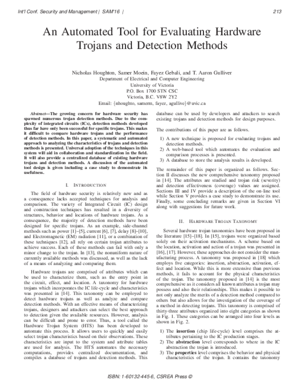 (PDF) An Automated Tool for Evaluating Hardware Trojans and Detection ...