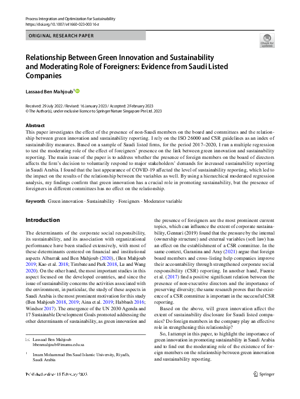(PDF) Relationship Between Green Innovation and Sustainability and ...
