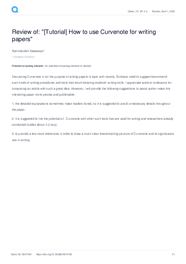 (PDF) Review of: "[Tutorial] How to use Curvenote for writing papers