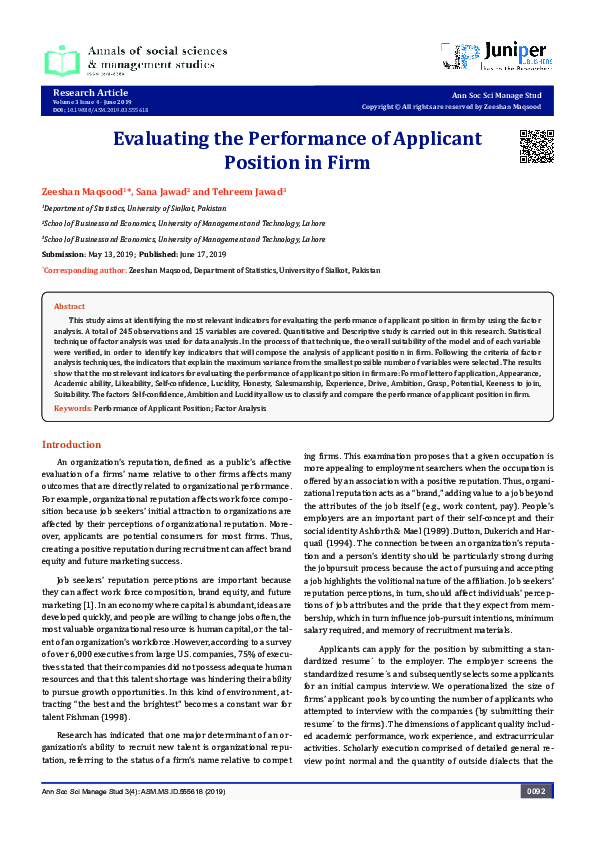 (PDF) Evaluating the Performance of Applicant Position in Firm