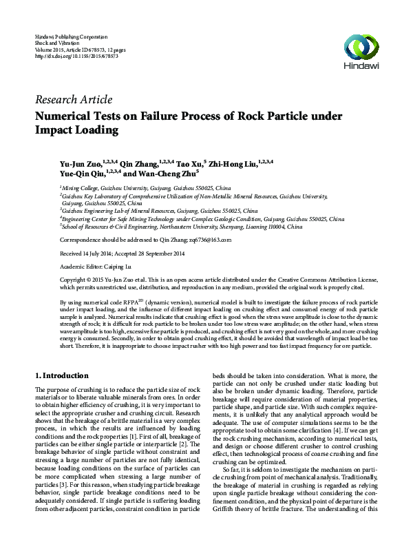 (PDF) Numerical Tests on Failure Process of Rock Particle under Impact ...
