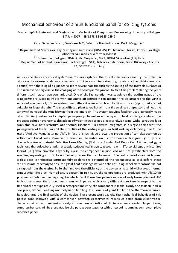 (PDF) Mechanical behaviour of a multifunctional panel for de-icing systems