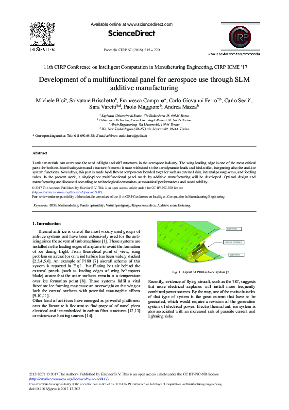 (PDF) Development of a multifunctional panel for aerospace use through ...