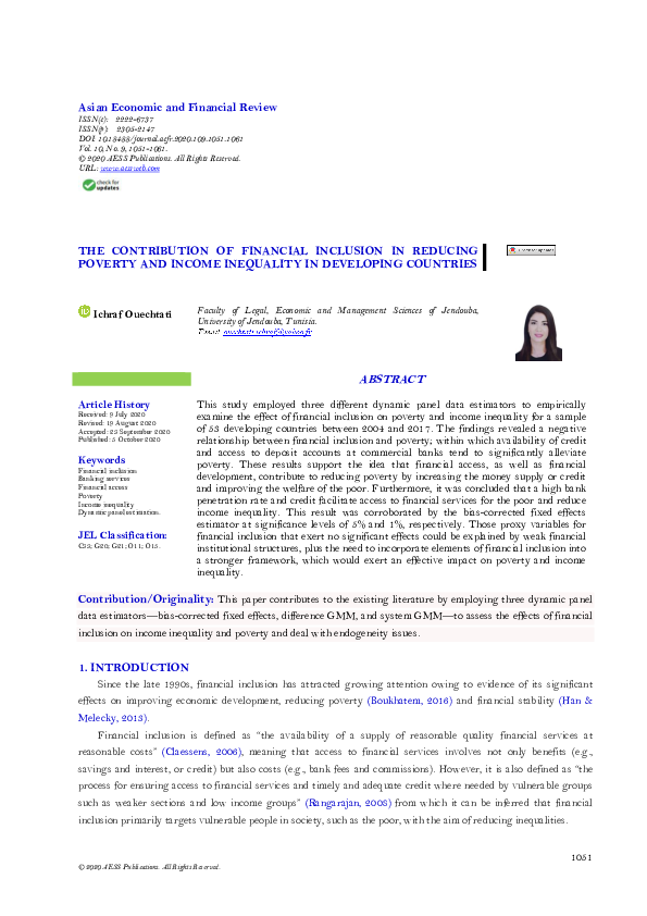 (PDF) The Contribution of Financial Inclusion in Reducing Poverty and ...