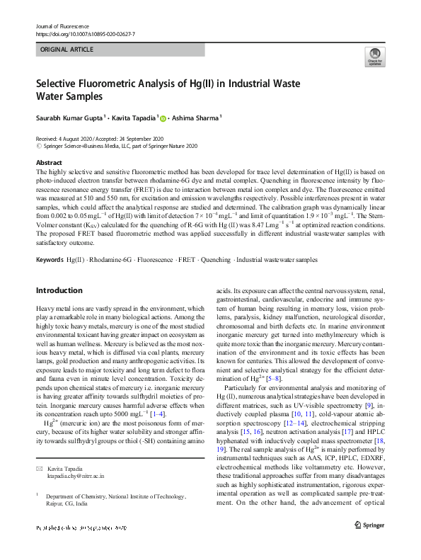 (PDF) Selective Fluorometric Analysis of Hg(II) in Industrial Waste