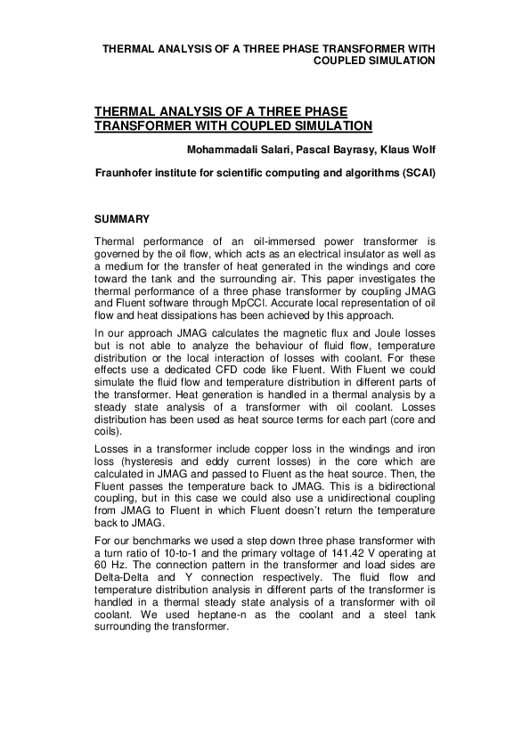 (PDF) Thermal Analysis of a Three Phase Transformer with Coupled ...