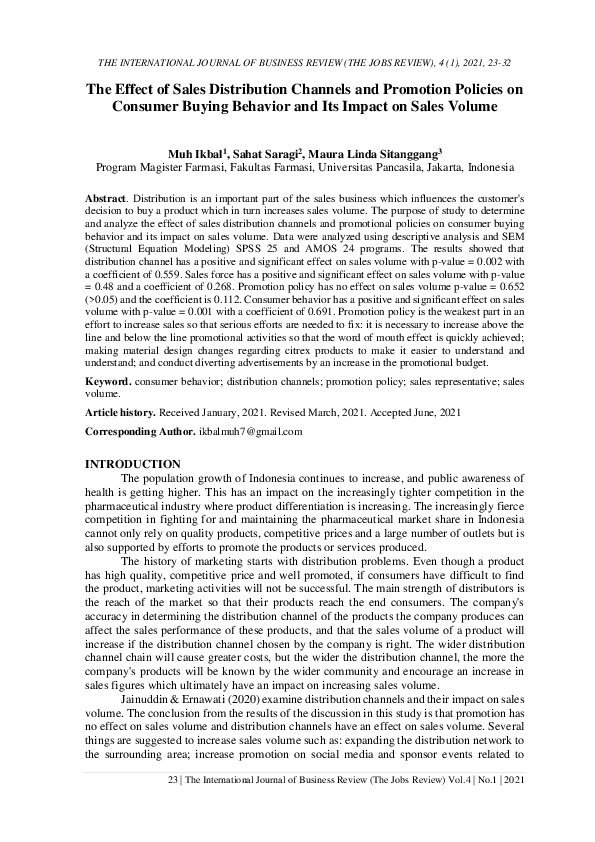 (PDF) The Effect of Sales Distribution Channels and Promotion Policies ...