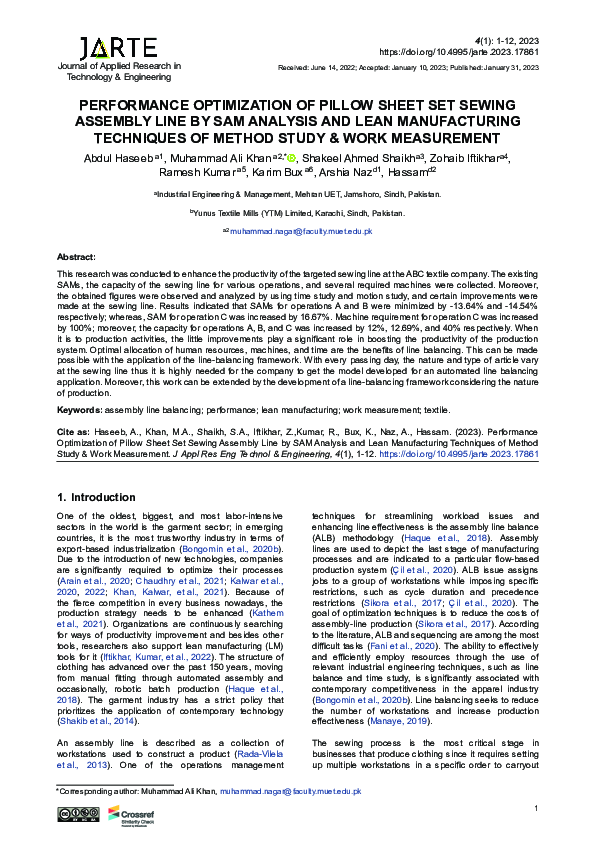 (PDF) Performance optimization of pillow sheet set sewing assembly line ...