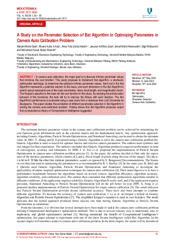 (PDF) A Study on the Parameter Selection of Bat Algorithm in in ...