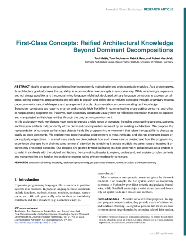 (PDF) First-Class Concepts: Reified Architectural Knowledge Beyond ...