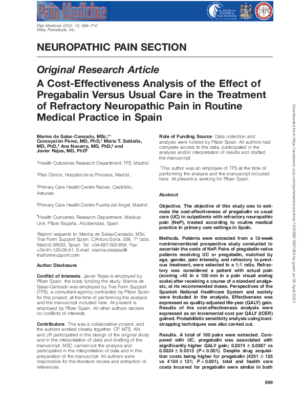 (PDF) A Cost-Effectiveness Analysis of the Effect of Pregabalin Versus ...