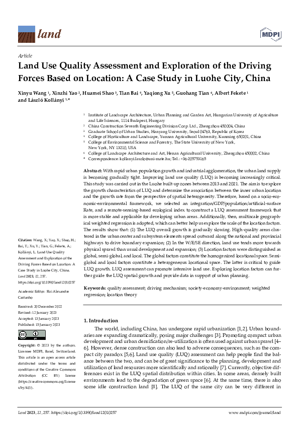 (PDF) Land Use Quality Assessment and Exploration of the Driving Forces ...