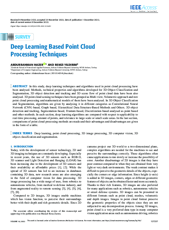 (PDF) Deep Learning Based Point Cloud Processing Techniques