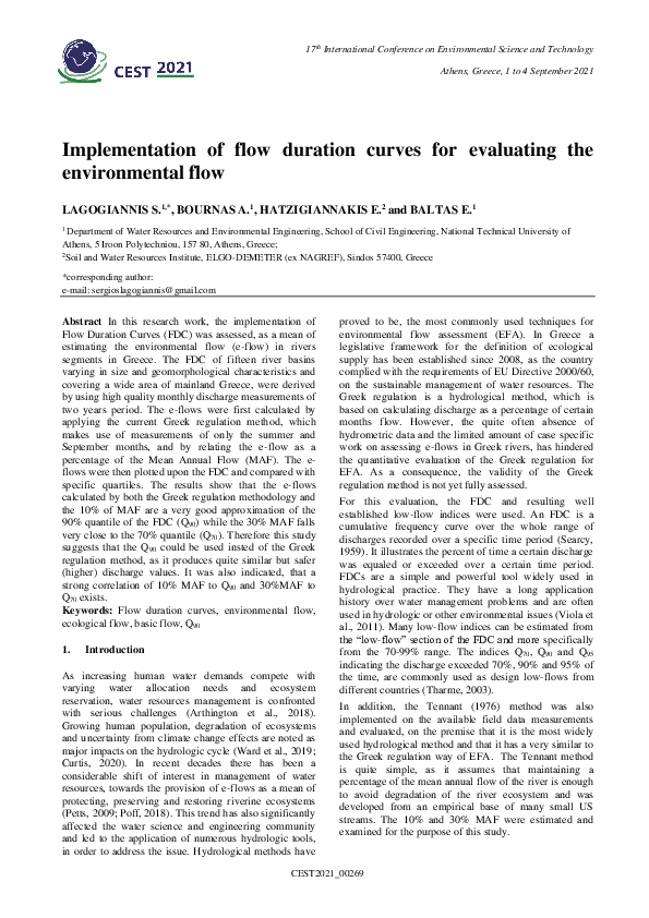 (PDF) Implementation of flow duration curves for evaluating the ...