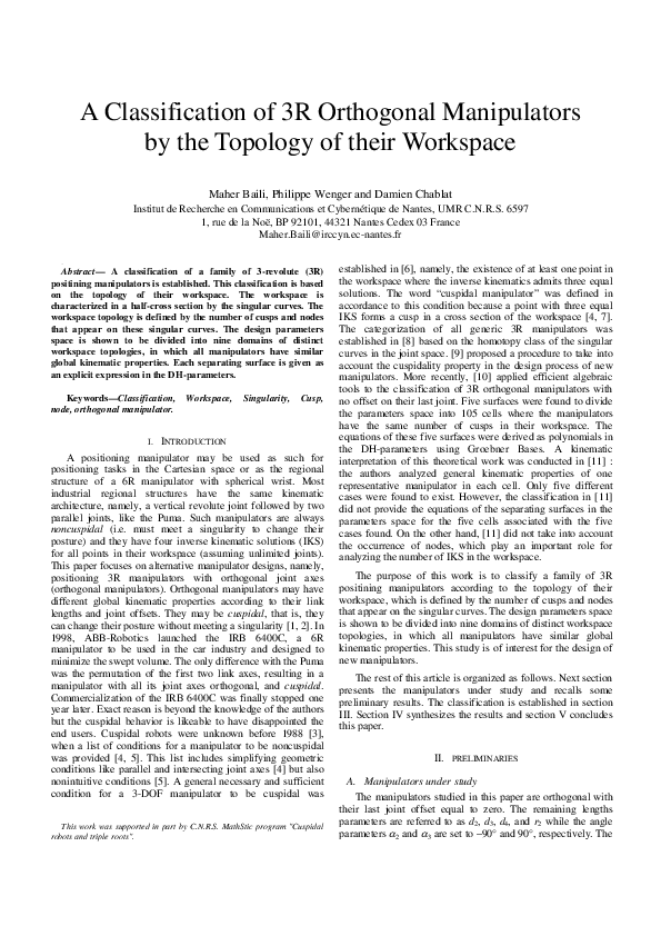 (PDF) A classification of 3R orthogonal manipulators by the topology of ...