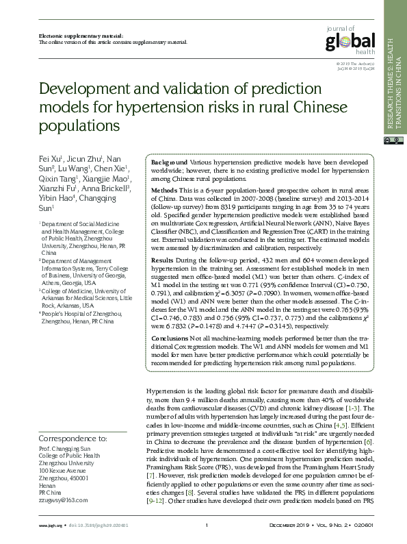 (PDF) Development and validation of a prediction model for strokes ...