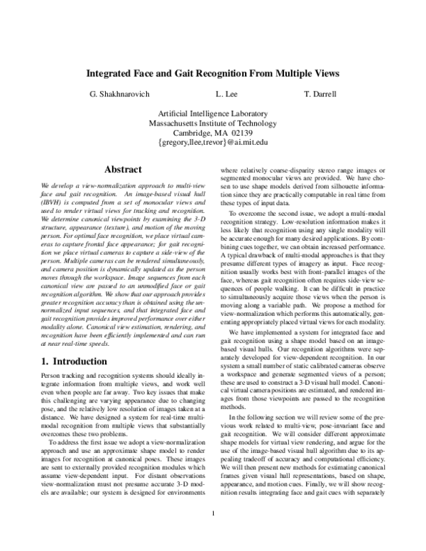 (PDF) Integrated face and gait recognition from multiple views