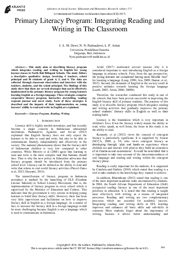 Pdf Primary Literacy Program Integrating Reading And Writing In The