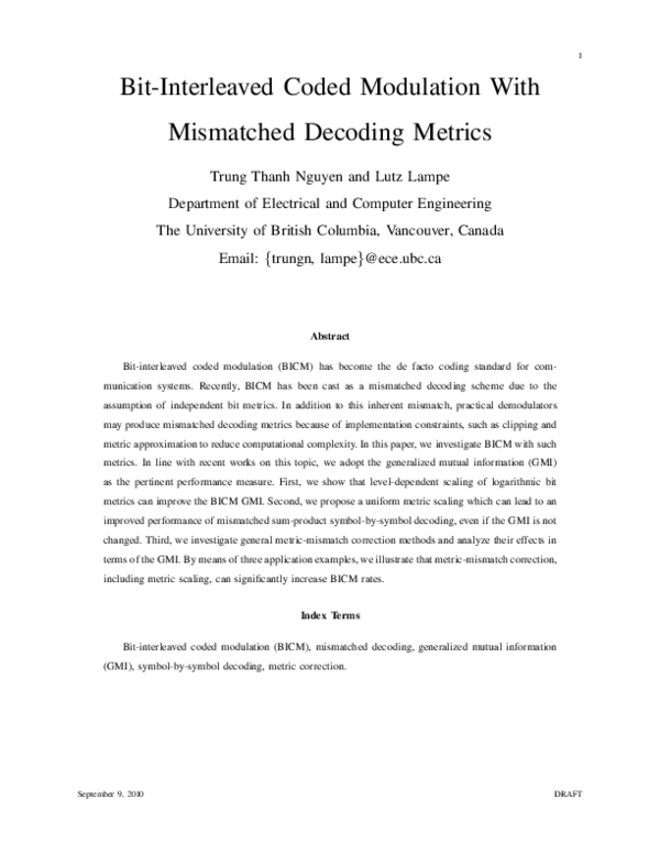 (PDF) Bit-Interleaved Coded Modulation with Mismatched Decoding Metrics