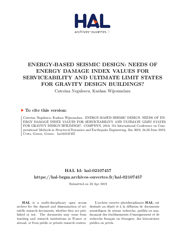 (PDF) Energy-Based Seismic Design: Needs of Energy Damage Index Values ...