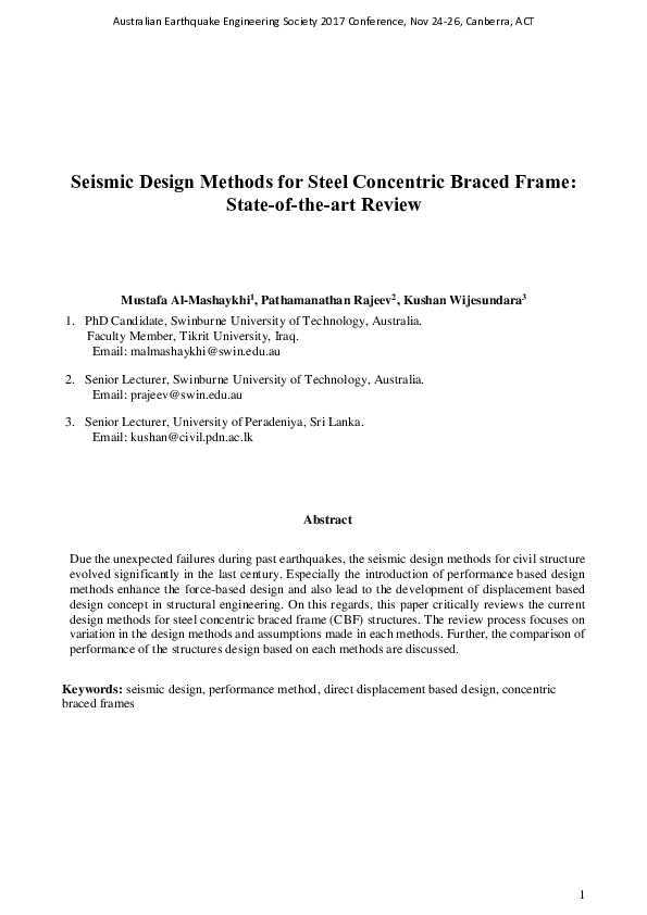 (PDF) Seismic Design Methods for Steel Concentric Braced Frame : State ...