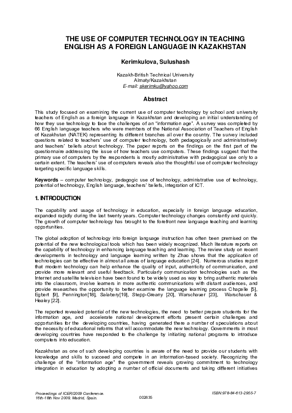 (PDF) The Use of Computer Technology in Teaching English as a Foreign ...