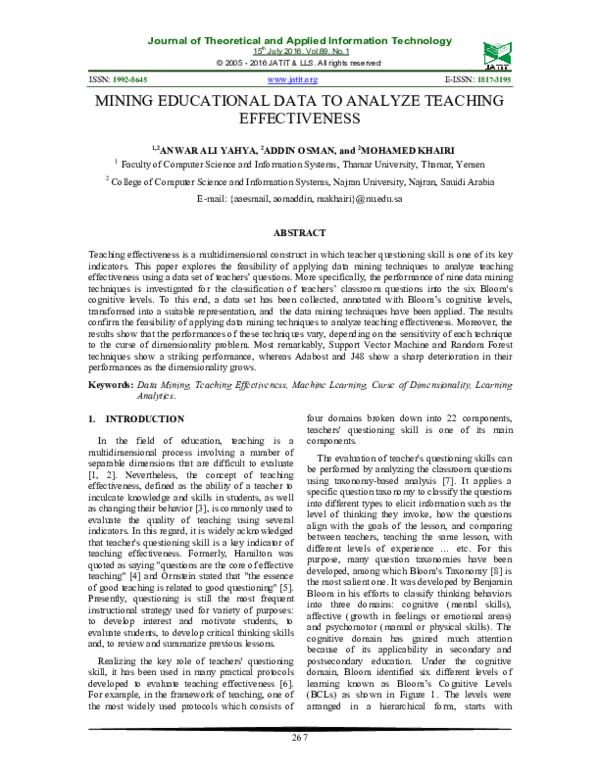 (PDF) Mining Educational Data to Analyze Teaching Effectiveness