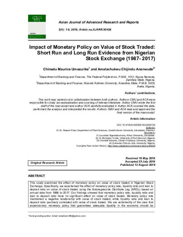 (PDF) Impact of Monetary Policy on Value of Stock Traded: Short Run and ...