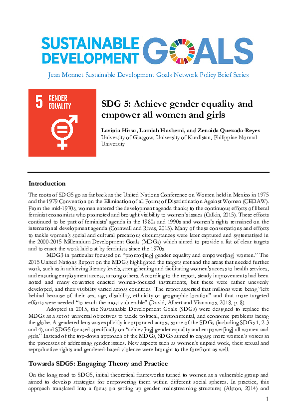 (PDF) SDG 5: Achieve Gender Equality and Empower All Women and Girls