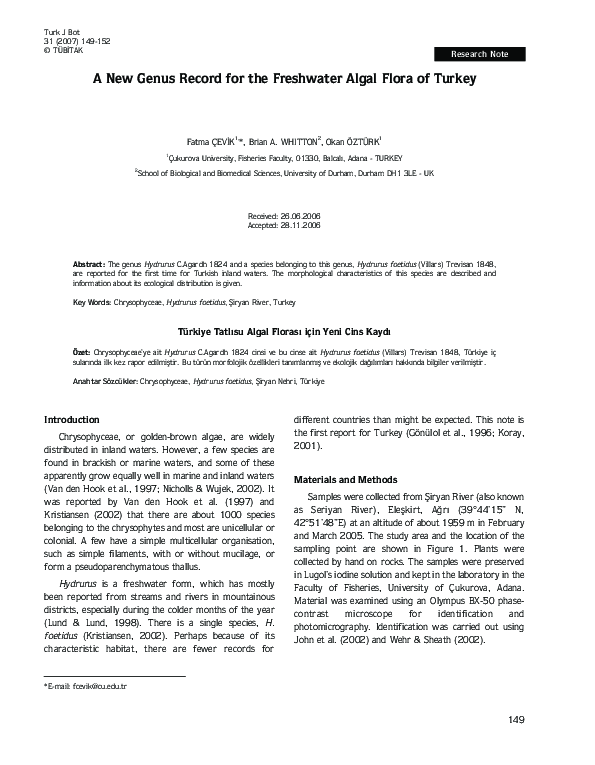 (PDF) A New Genus Record for the Freshwater Algal Flora of Turkey