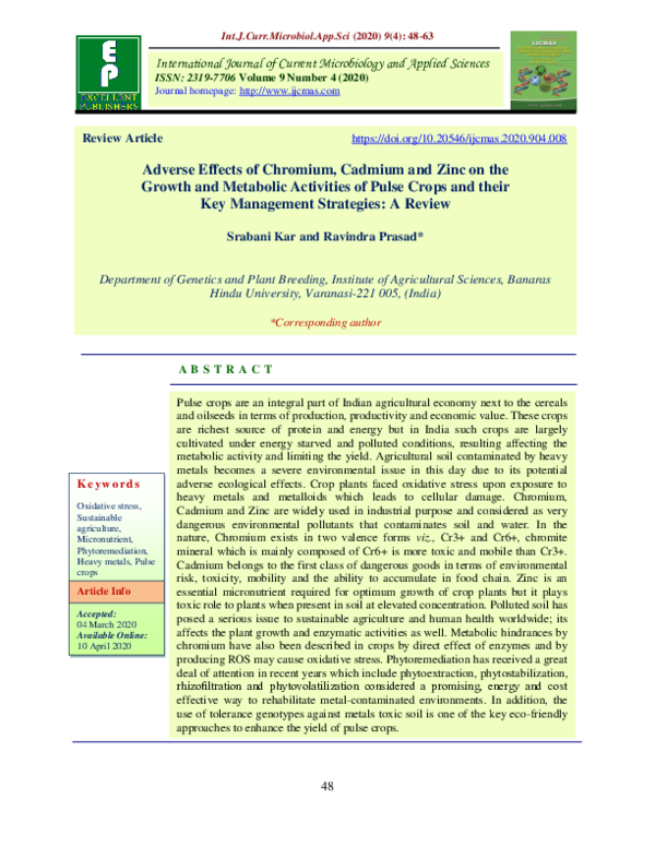(PDF) Adverse Effects of Chromium, Cadmium and Zinc on the Growth and ...
