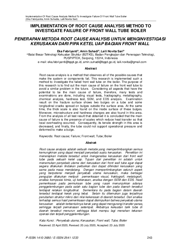 (PDF) Implementation of Root Cause Analysis Method to Investigate ...