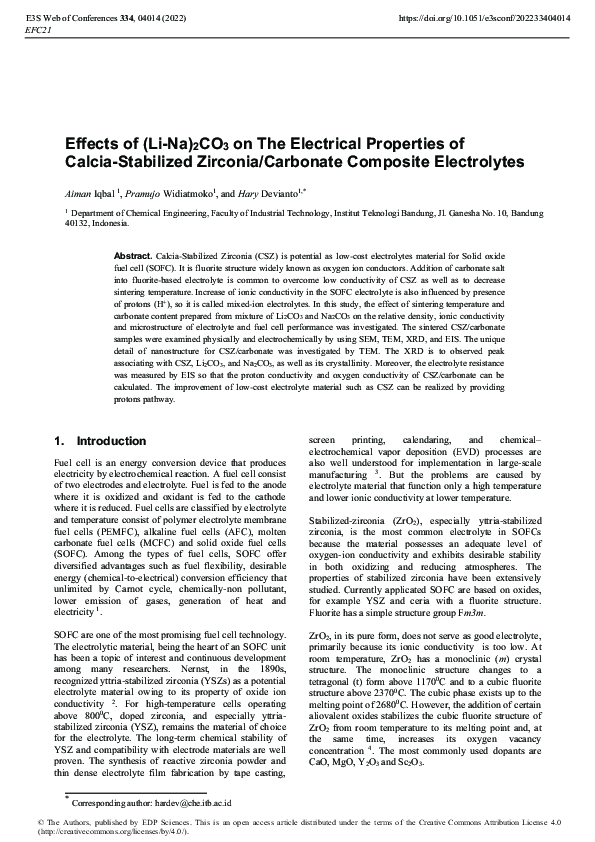 (PDF) Effects of (Li-Na)2CO3 on The Electrical Properties of Calcia ...