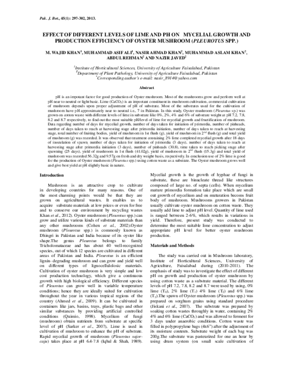 (PDF) Effect of Different Levels of Lime and PH on Mycelial Growth and ...