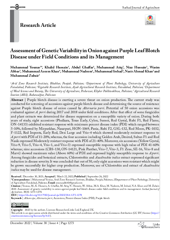 (PDF) Assessment of Genetic Variability in Onion against Purple Leaf ...