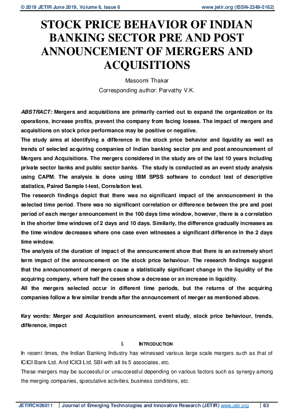 (PDF) Stock Price Behavior of Indian Banking Sector Pre and Post ...