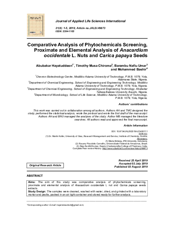 (PDF) Comparative Analysis of Phytochemicals Screening, Proximate and ...