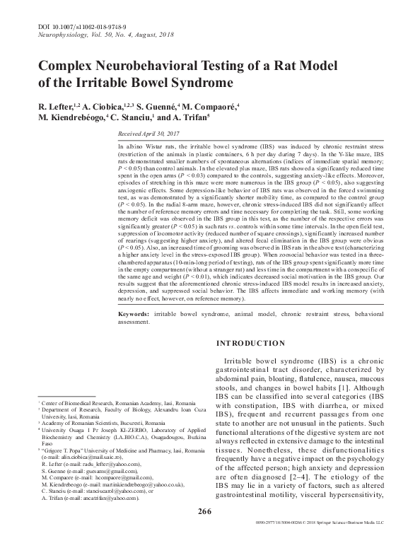 (PDF) Complex Neurobehavioral Testing of a Rat Model of the Irritable ...