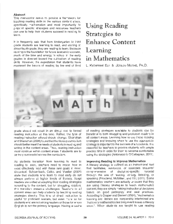 (PDF) Using Reading Strategies to Enhance Content Learning in Mathematics
