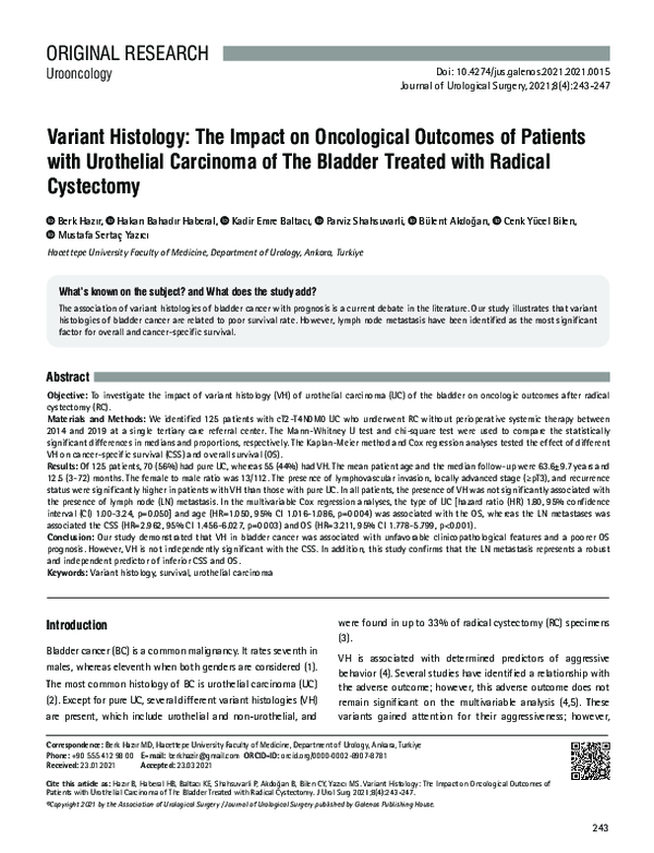 (PDF) Variant Histology: The Impact on Oncological Outcomes of Patients ...