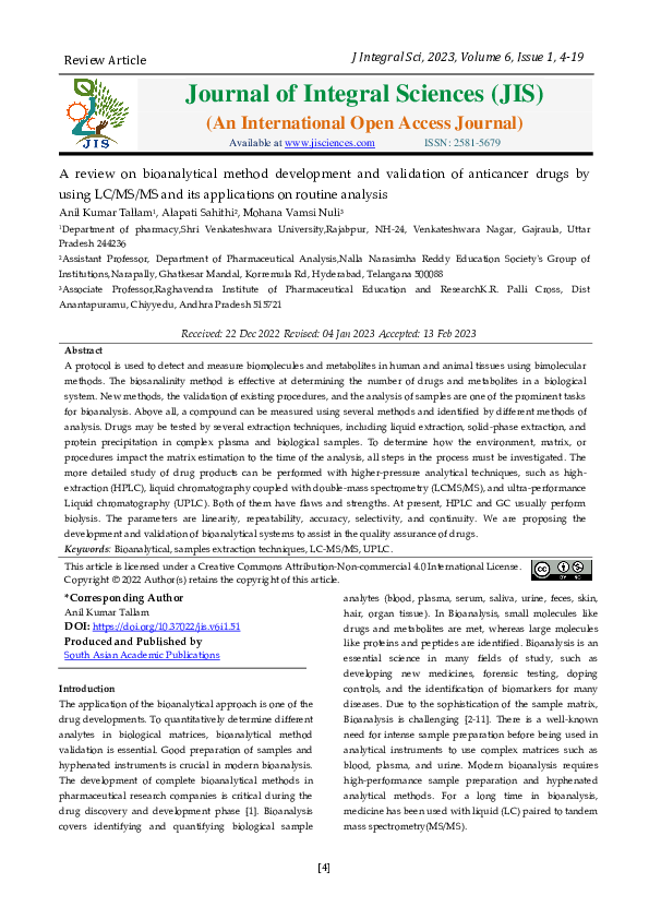 (PDF) A review on bioanalytical method development and validation of ...