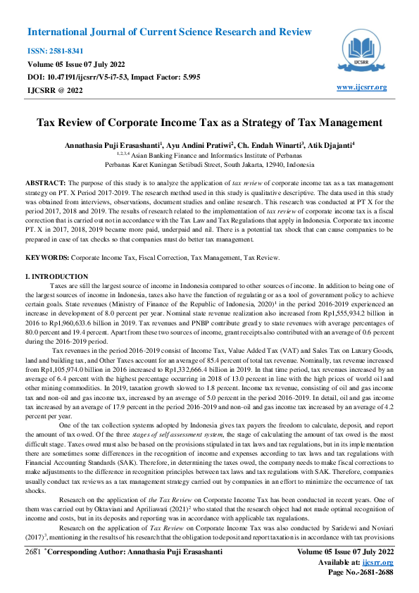 (PDF) Tax Review of Corporate Income Tax as a Strategy of Tax Management