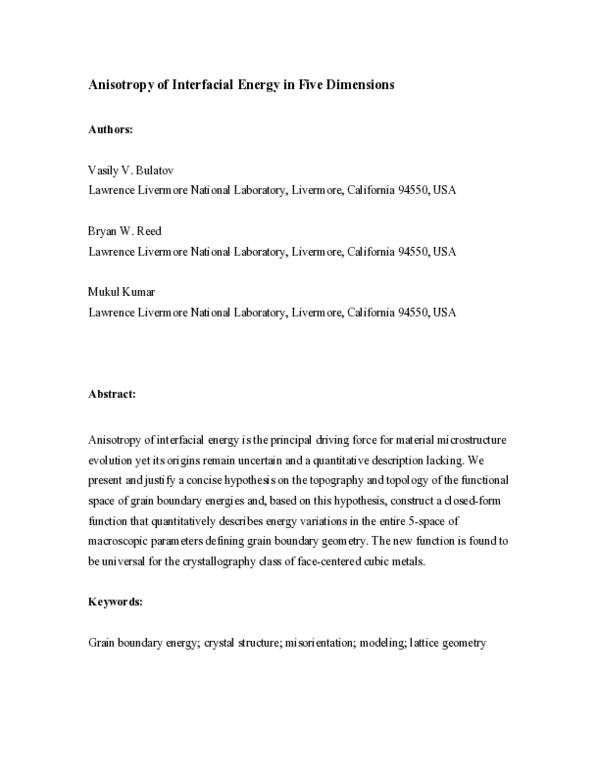 (PDF) Anisotropy of Interfacial Energy in Five Dimensions
