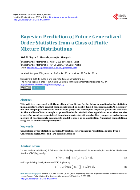 (PDF) Bayesian Prediction of Future Generalized Order Statistics from a ...