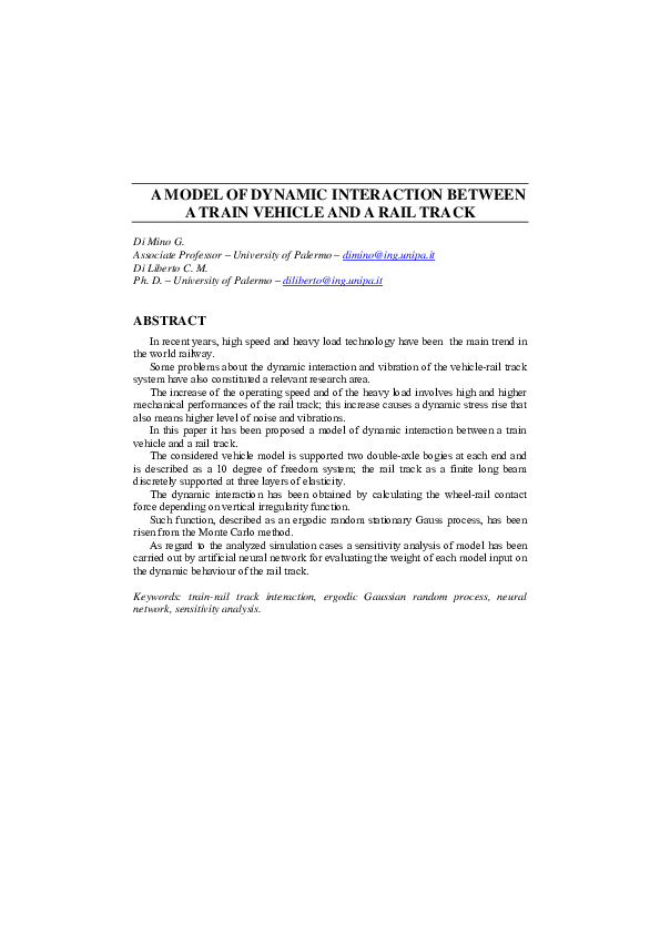 (PDF) A Model of Dynamic Interaction Between a Train Vehicle and a Rail ...