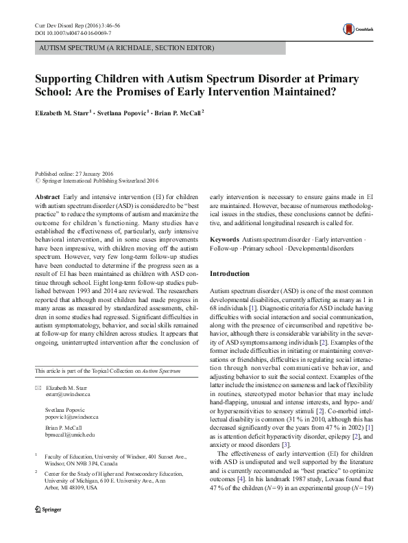 (PDF) Supporting Children with Autism Spectrum Disorder at Primary ...